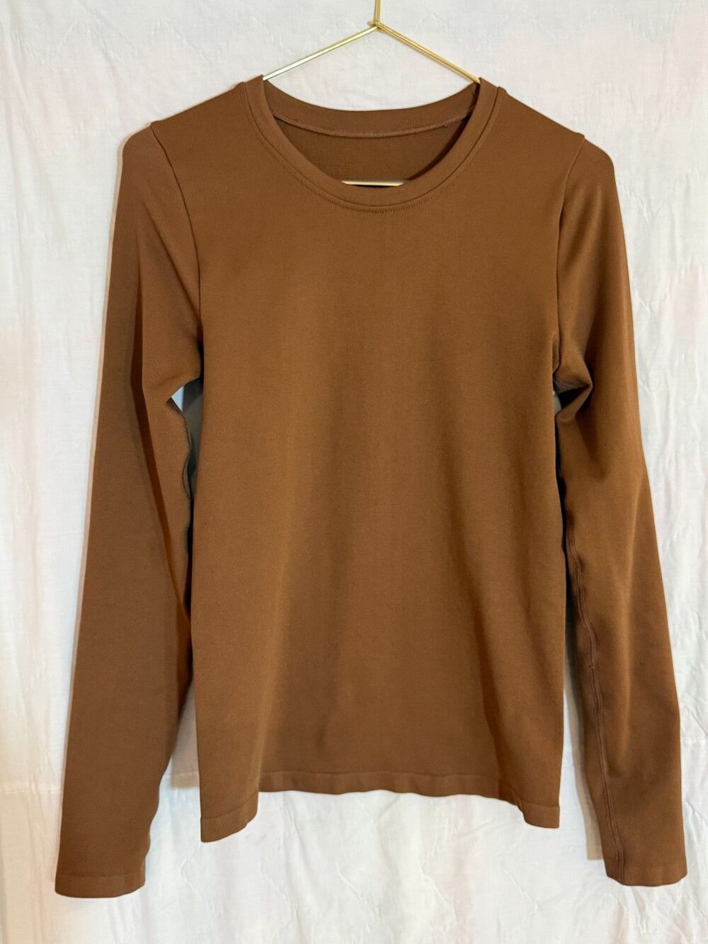OQQ Women's Brown Stretch Knit Scoop Neck Long Sleeve Top Size S